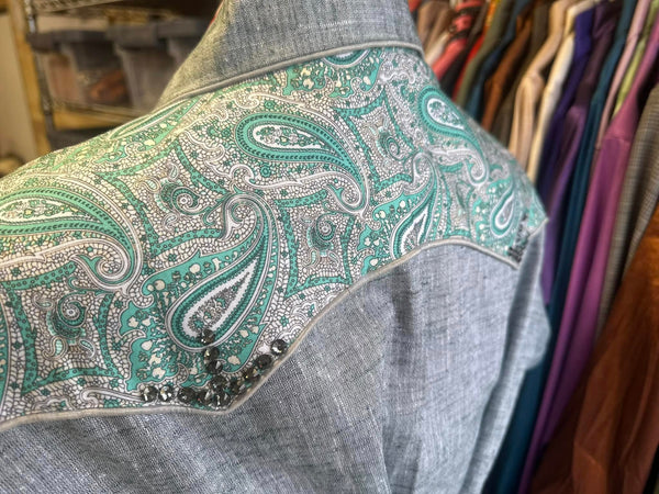 Ranch Style Show Shirt - Heathered Green w/Green Paisley Yokes