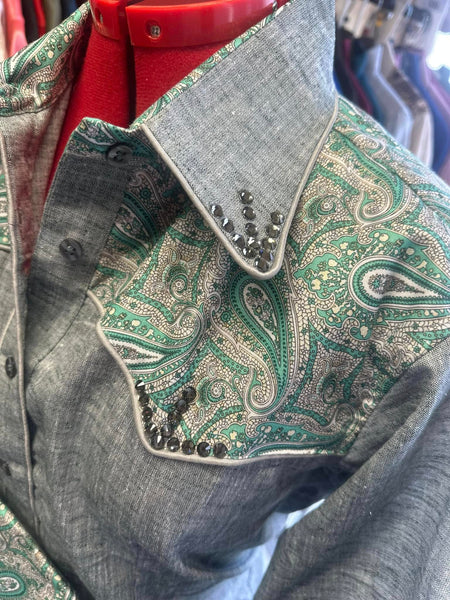 Ranch Style Show Shirt - Heathered Green w/Green Paisley Yokes